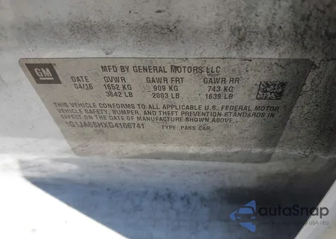 2016 Chevrolet Sonic Ls Auto z USA, uszkodzony, nr VIN 1G1JA6SHXG4166741